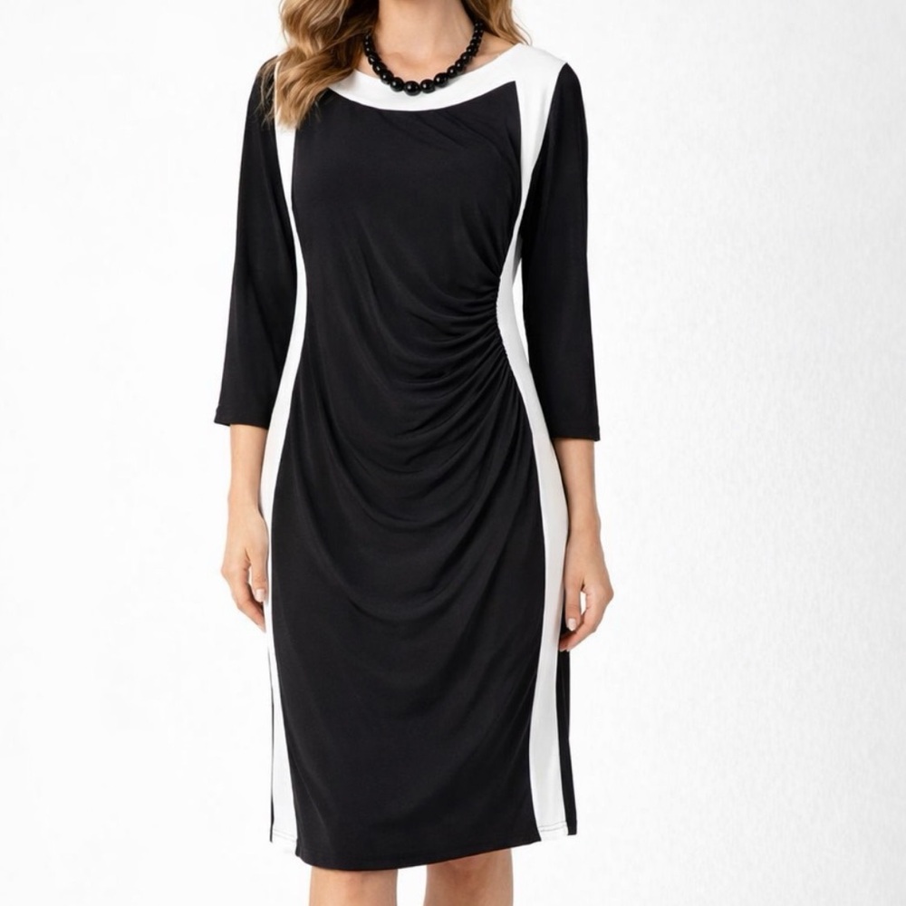 Glamour Black & White Ruched Dress | Size 10